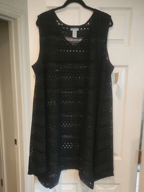 NWT Catherines 3X 26/28 Black Swimsuit Cover Up Crochet Dress Summer Vacation